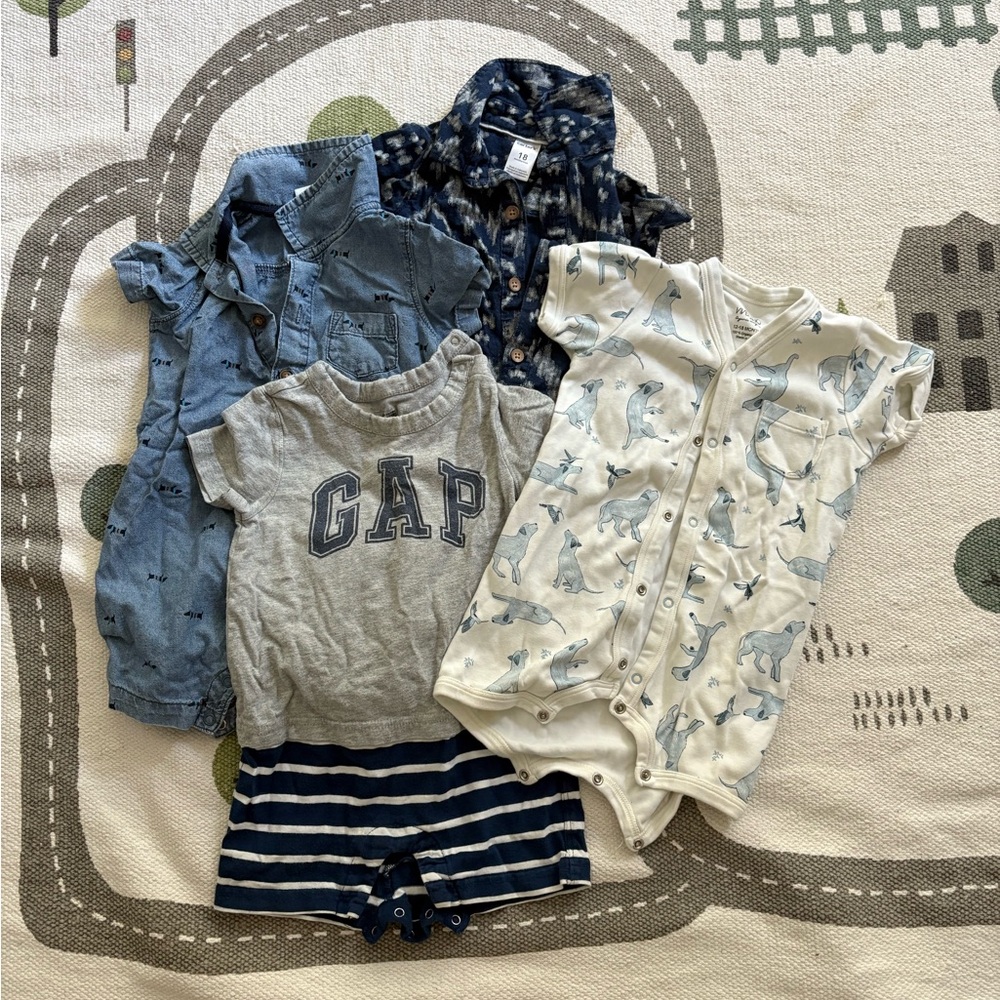 Bundle of Boys Summer Rompers - puppy prints and blue tones 💙🩵